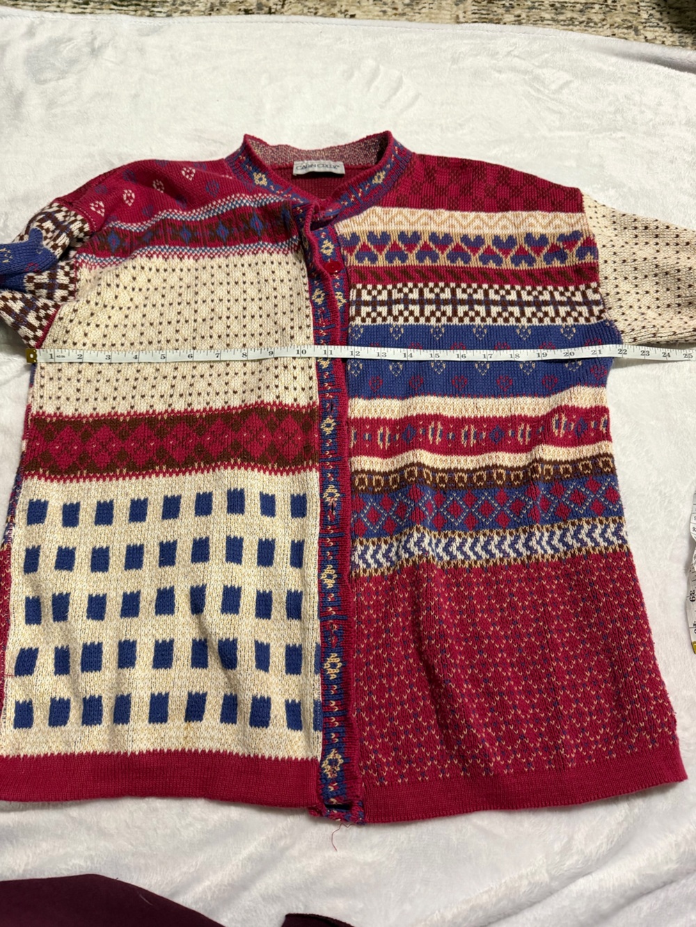 Vintage Cabin Creek Geometric Patchwork Knit Cardigan Grandpa Sweaters - Picture 3 of 6